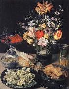 Georg Flegel Style life table with flowers, Essuaren and Studenglas painting